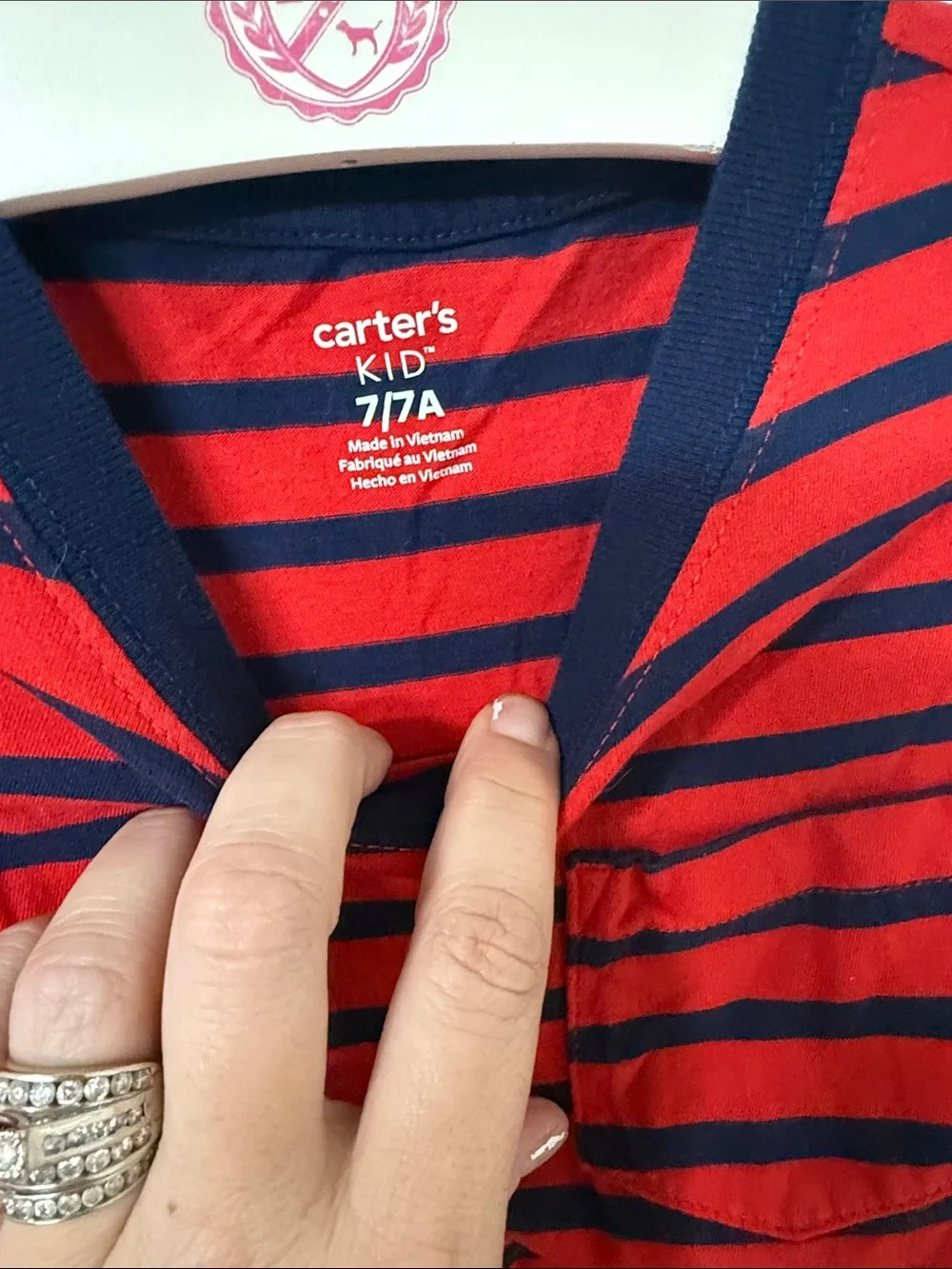 Carter's Red and Navy Striped Pocket Tee